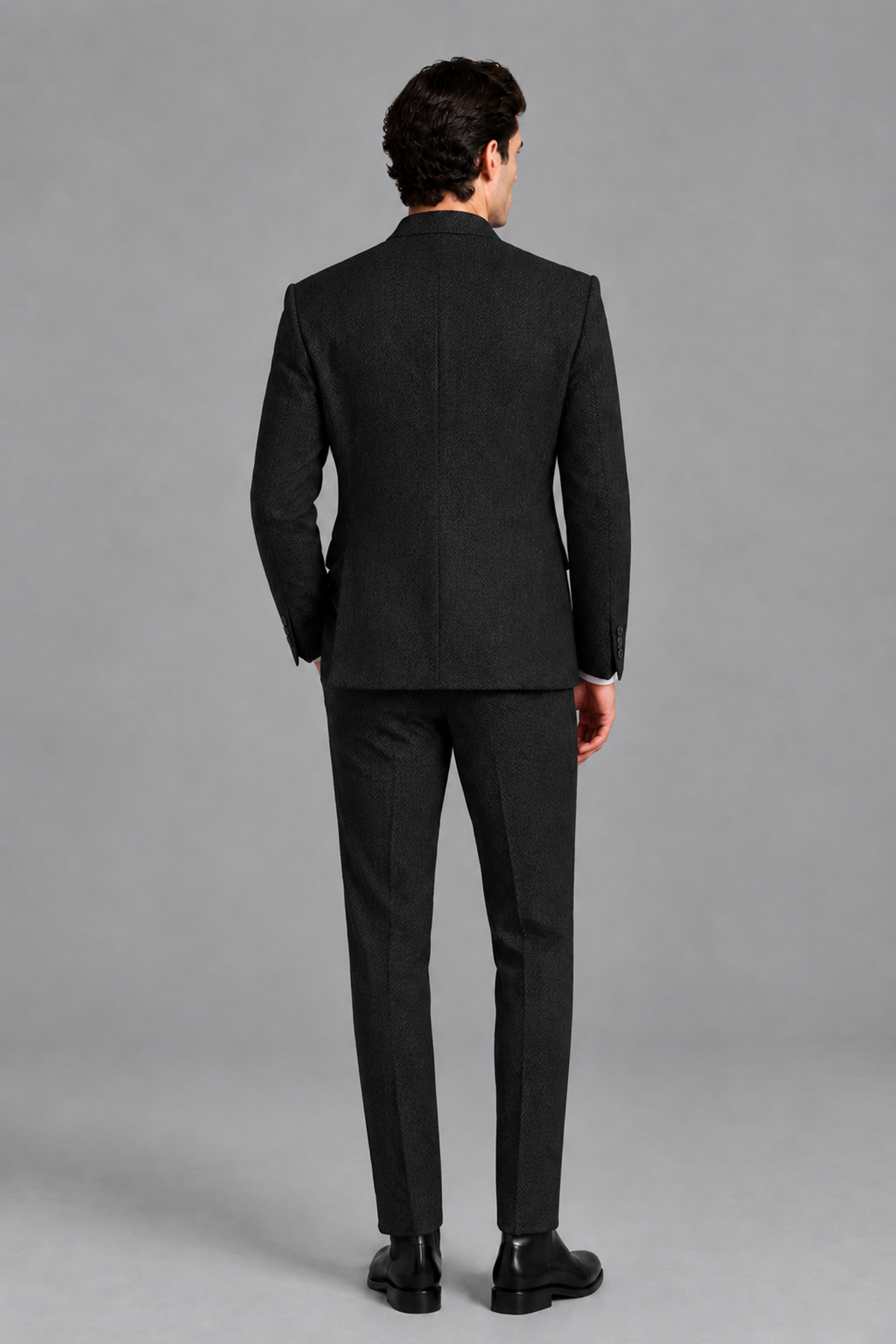 Savile Men's Black Stand Collar Double Breasted Slim Fit 2-Piece Suit Set – Jacket & Trousers | Wedding Gala Formal - Black