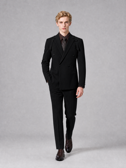 Men's Light Black Double-Breasted Slim Fit 2-Piece Suit – Peak Lapel Wedding & Business Formal Set - Black - Black_4