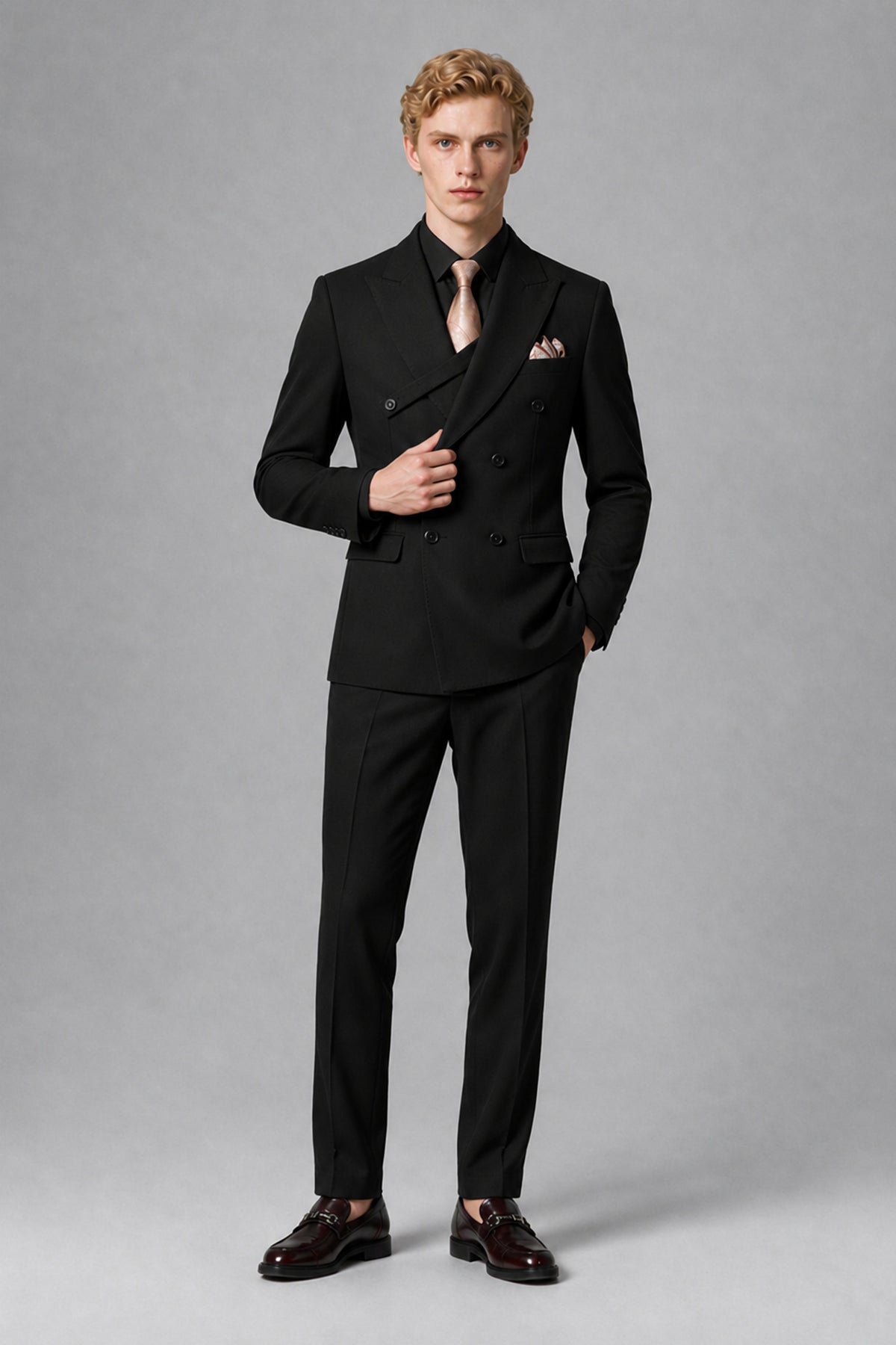 Savile Men's Black Double-Breasted Two-Piece Suit - Black