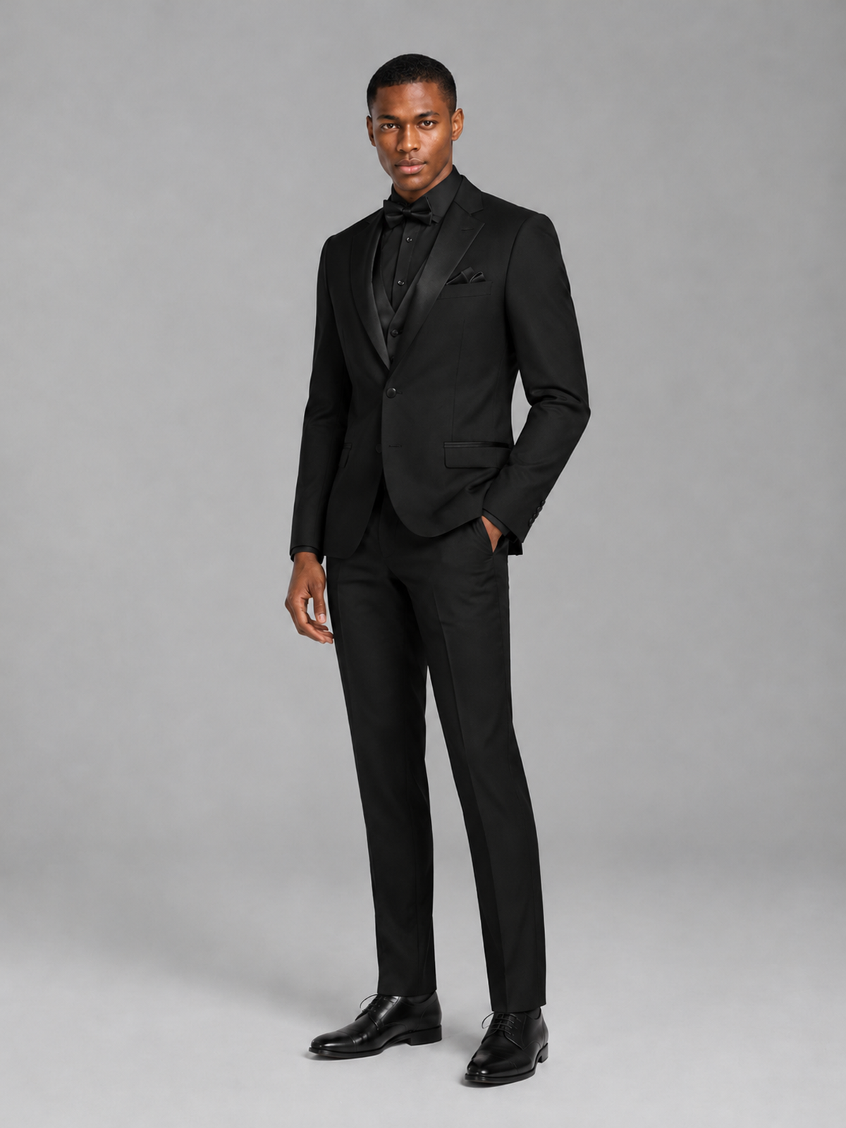 Savile Men's Black Contrast Shawl Lapel Tuxedo Suit – 3-Piece Wedding, Prom & Black-Tie Formal Set - Black - Black_4