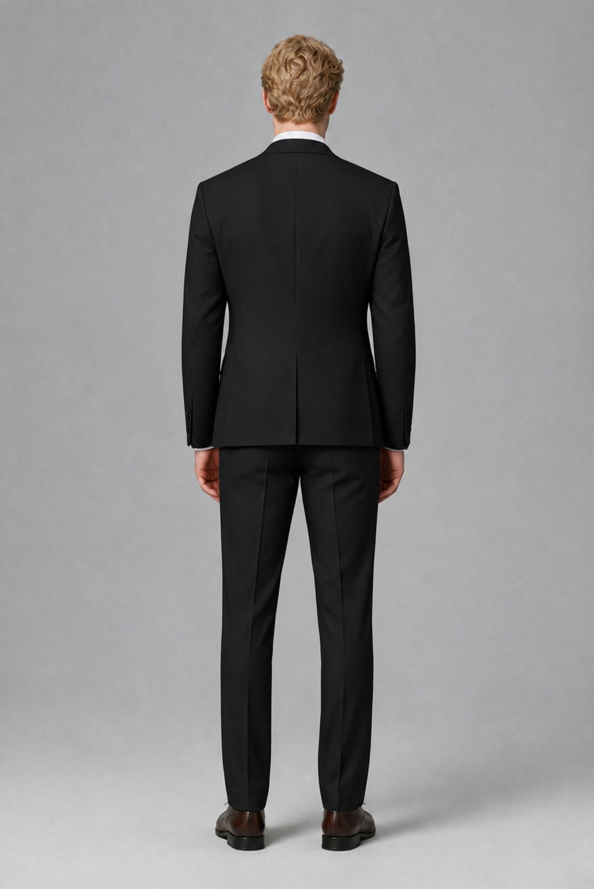 Savile Men's Black Three-Piece Wedding Suit with Double-Breasted Waistcoat - Black
