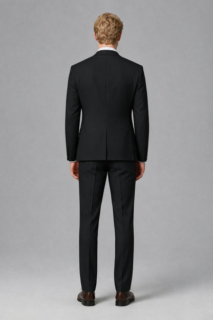 Savile Men's Black Three-Piece Wedding Suit with Double-Breasted Waistcoat - Black