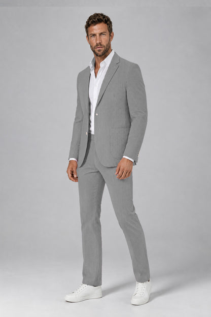 Savile Men's Black Striped 2-Piece Suit Set – Notch Lapel Blazer & Tailored Trousers - Black - Black(5)