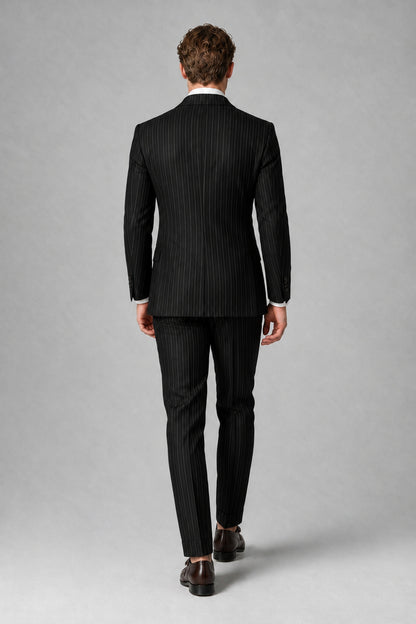 Savile Men's Black Pinstripe Double-Breasted 2-Piece Suit – Jacket & Trousers | QX0102 - Black