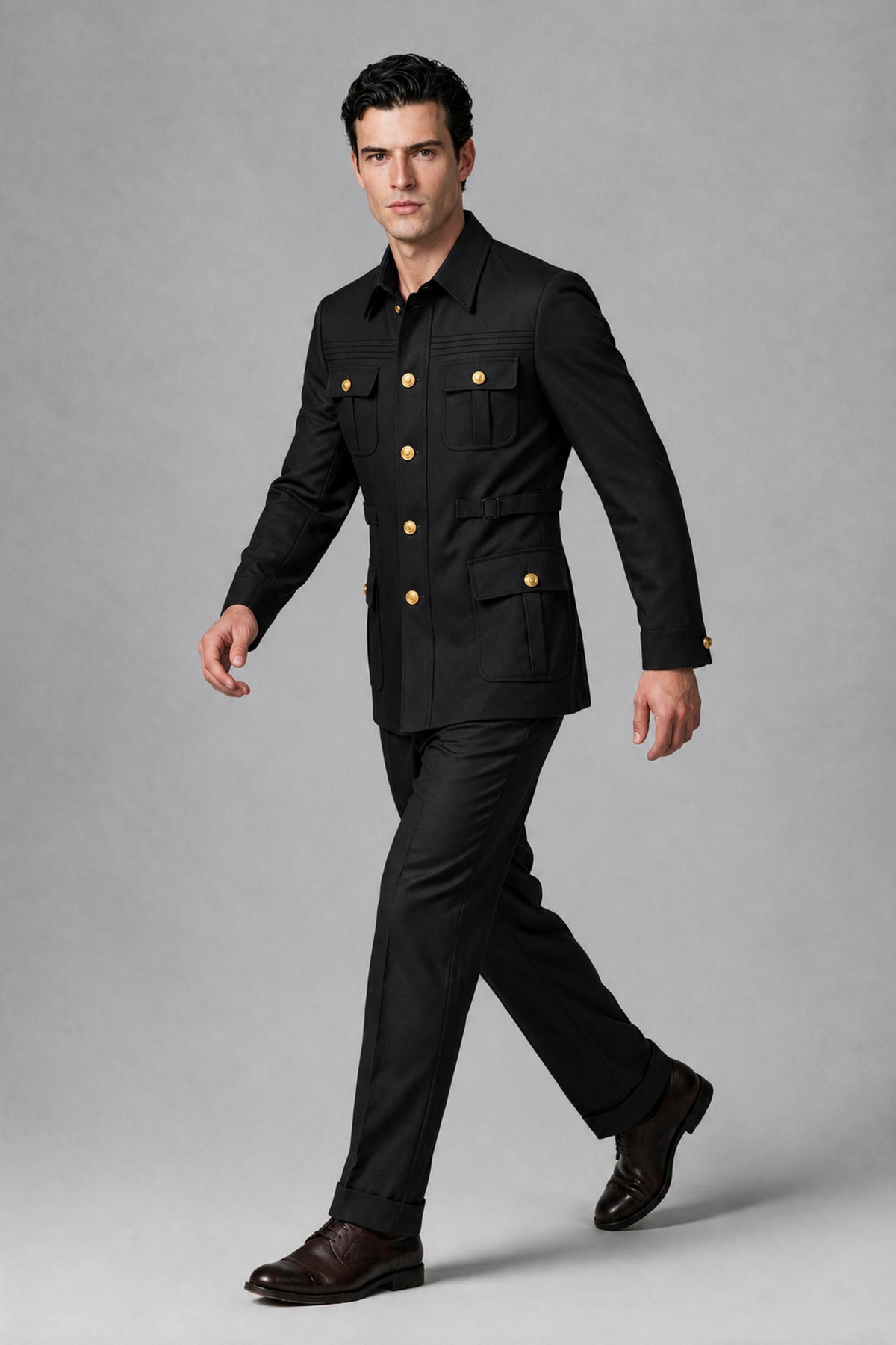 Savile Black Safari Jacket & Trousers Two-Piece Men's Suit - Black