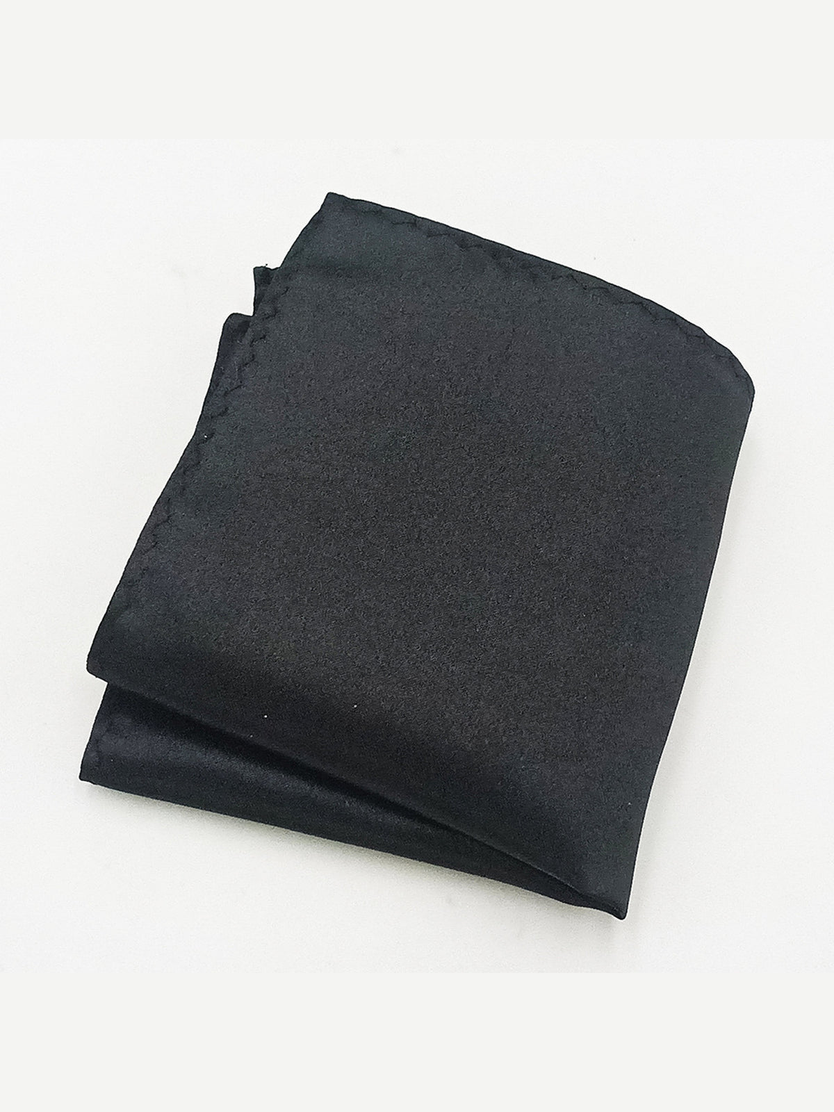 Savile Men's Black Satin Pocket Square – Classic Solid Silk Suit Handkerchief - Black - Black (1)