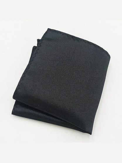 Savile Men's Black Satin Pocket Square – Classic Solid Silk Suit Handkerchief - Black - Black (1)