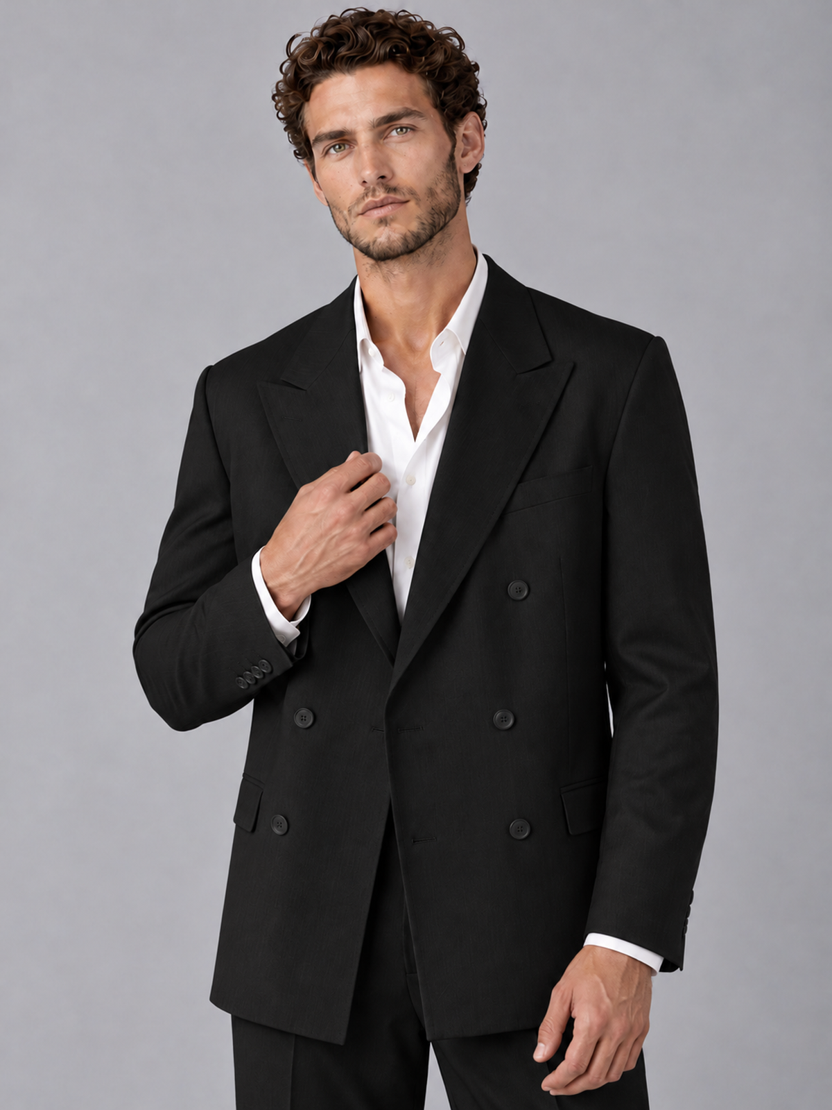 Savile Black Beige Double-Breasted 2-Piece Suit with Peak Lapel - Black