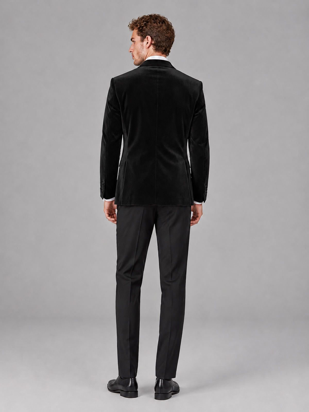 Savile Men's Black Velvet Peak Lapel 2-Piece Tuxedo Suit Set | Jacket & Trousers - Black
