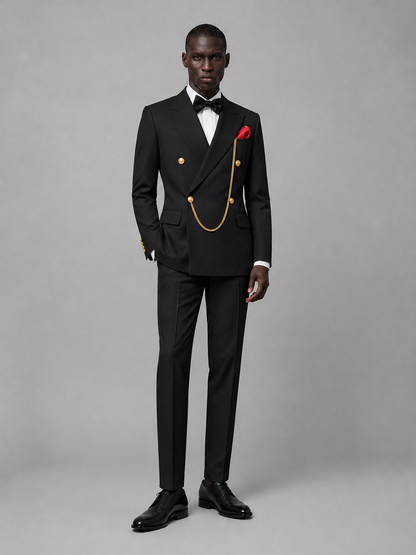 Men's Black Double-Breasted 2-Piece Suit Set – Jacket & Trousers | Black Chain - Black