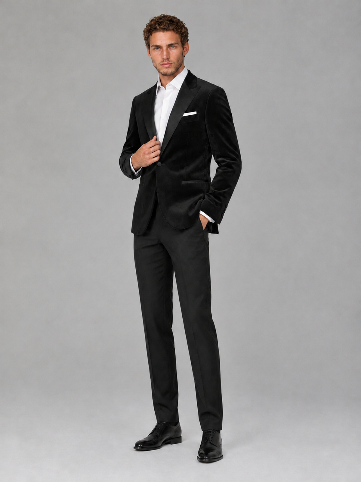 Savile Men's Black Velvet Peak Lapel 2-Piece Tuxedo Suit Set | Jacket & Trousers - Black