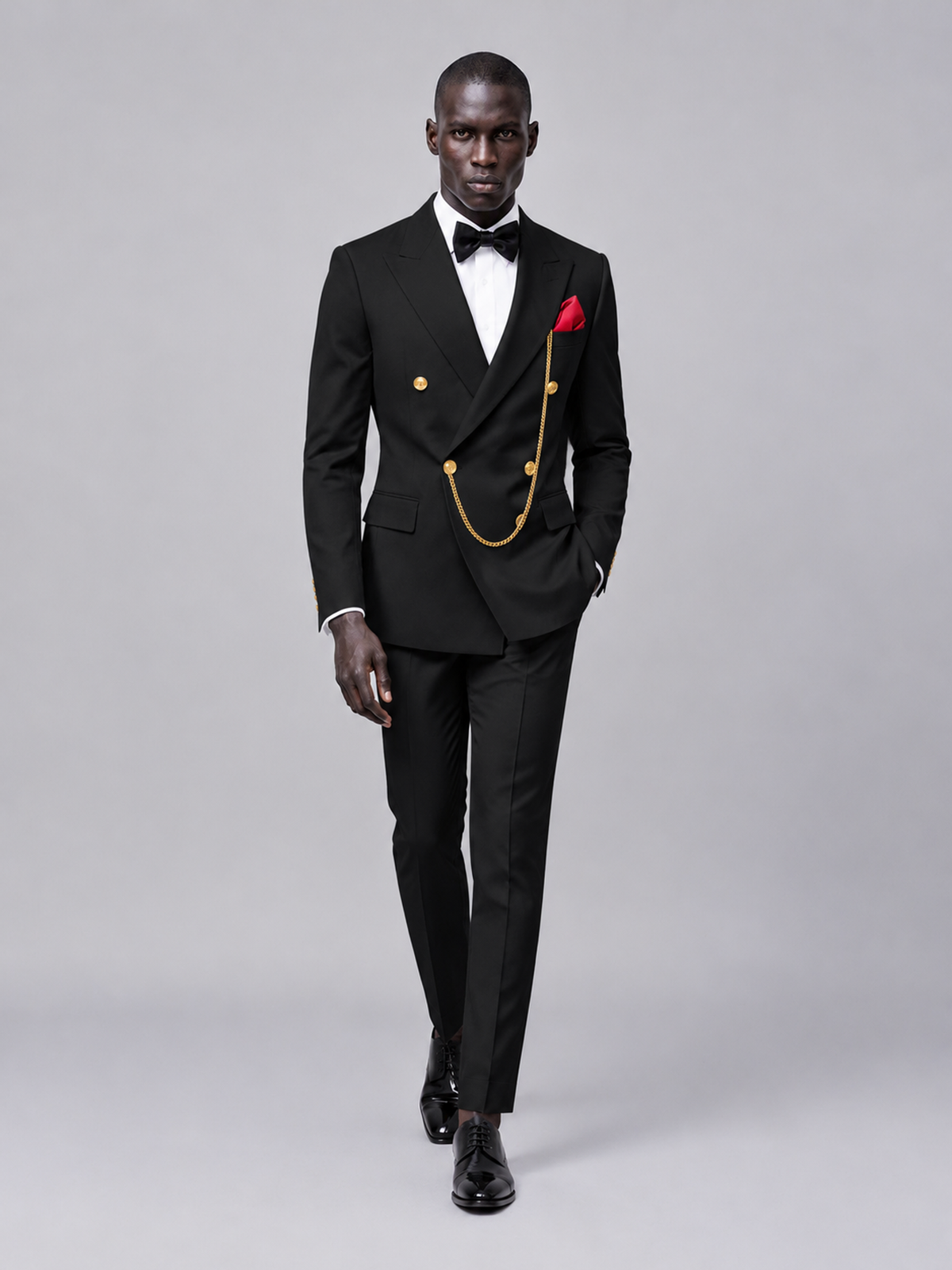 Men's Black Double-Breasted 2-Piece Suit Set – Jacket & Trousers | Black Chain - Black