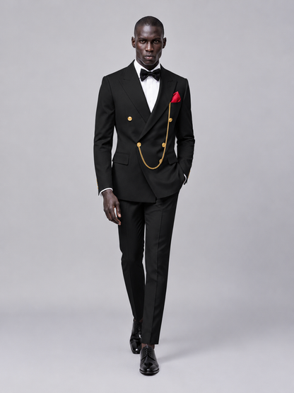 Men's Black Double-Breasted 2-Piece Suit Set – Jacket & Trousers | Black Chain - Black