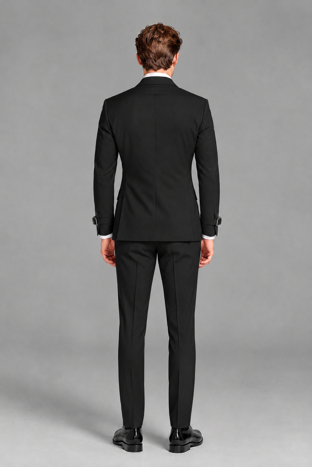 Savile Men's Black Buckle-Closure 2-Piece Suit Set | Peak Lapel Blazer & Trousers - Black