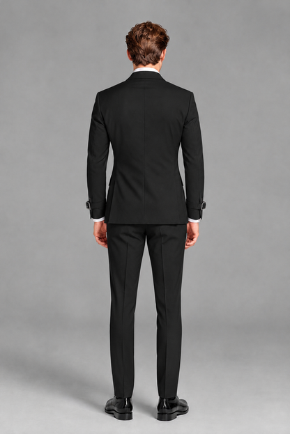 Savile Men's Black Buckle-Closure 2-Piece Suit Set | Peak Lapel Blazer & Trousers - Black
