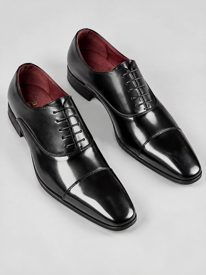 Savile Men's Burnished Black Leather Cap Toe Oxford Shoes - Black - Black  (1)