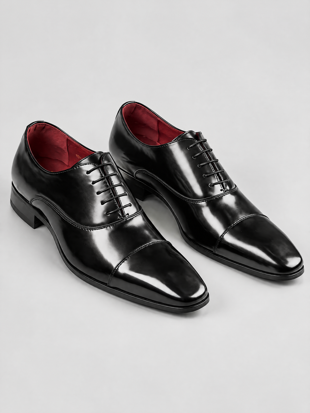 Savile Men's Burnished Black Leather Cap Toe Oxford Shoes - Black - Black  (2)