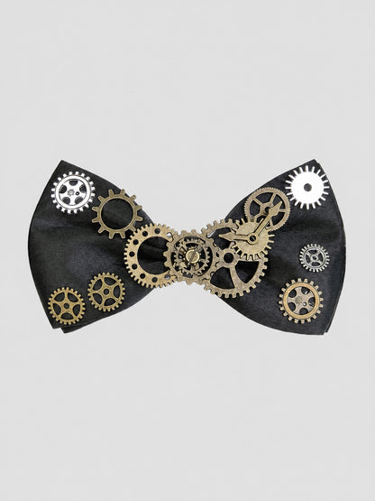 Savile PL0100 Men's Steampunk Gear Pre-Tied Bow Tie - Black Flat Lay Product View