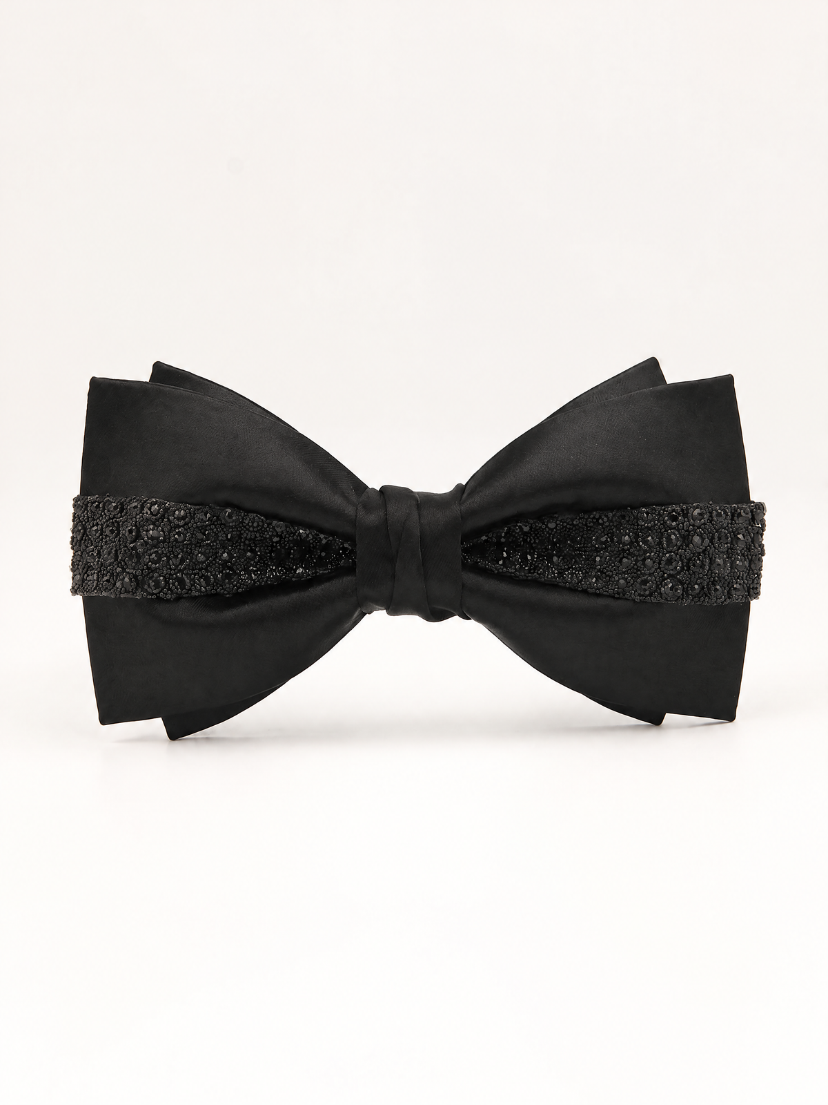 Savile PL0101 Men's Crystal Rhinestone Stepped Bow Tie - Black Front Flat Lay View