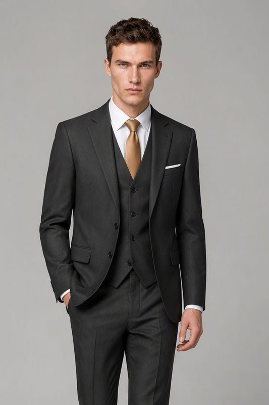 Men's Black 3-Piece Slim Fit Suit - Upper Body Front | Savile AA0002