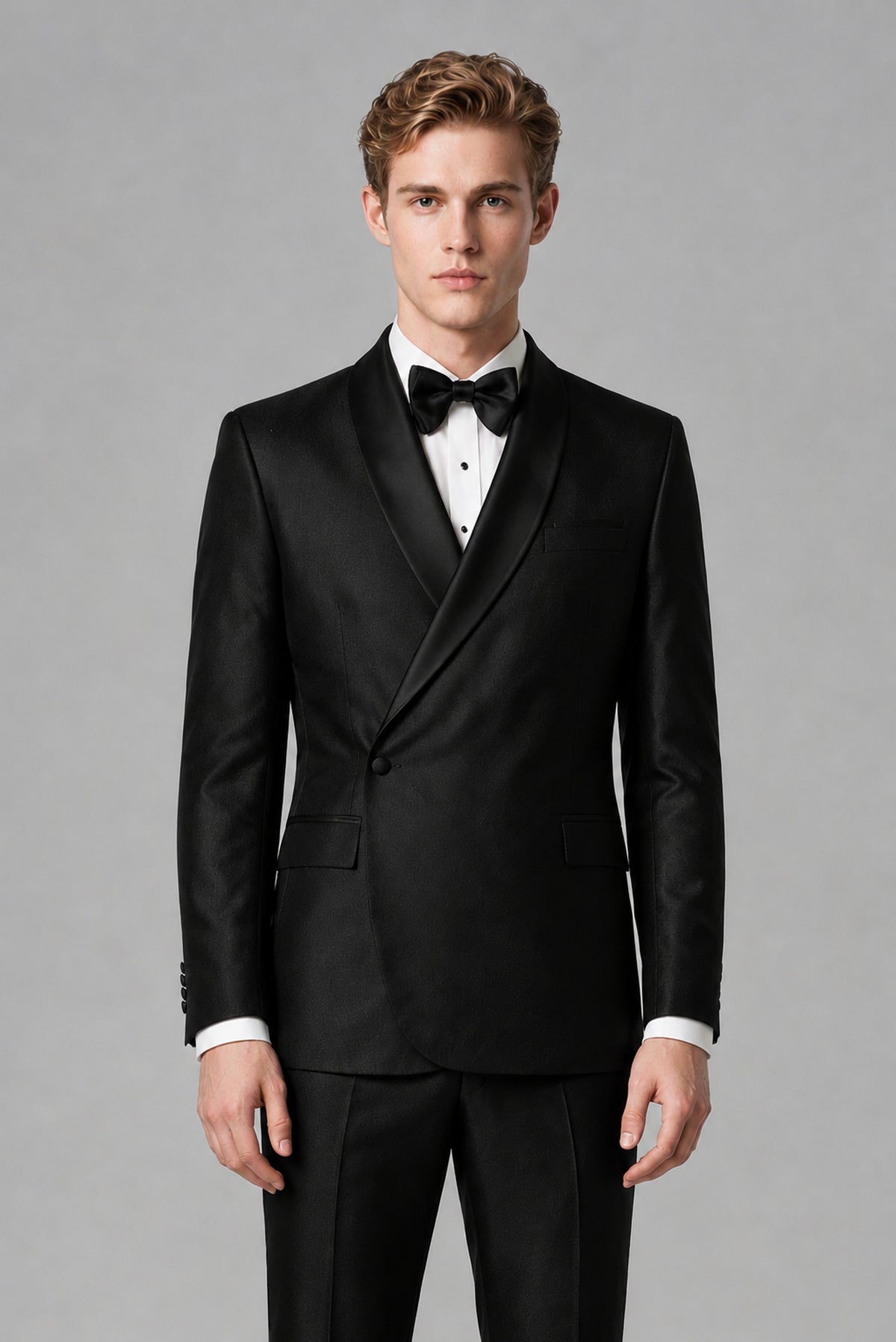 Savile Men's Black Asymmetric Crossover 2-Piece Suit - Front full-length view