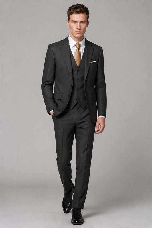 Men's Black 3-Piece Slim Fit Suit - Walking Full Length | Savile AA0002