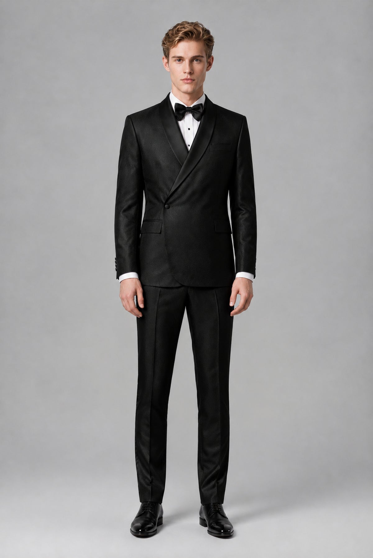 Savile Men's Black Asymmetric Crossover 2-Piece Suit - Rear full view