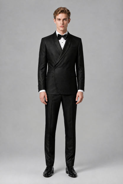 Savile Men's Black Asymmetric Crossover 2-Piece Suit - Rear full view