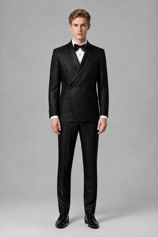 Savile Men's Black Asymmetric Crossover 2-Piece Suit - Rear full view