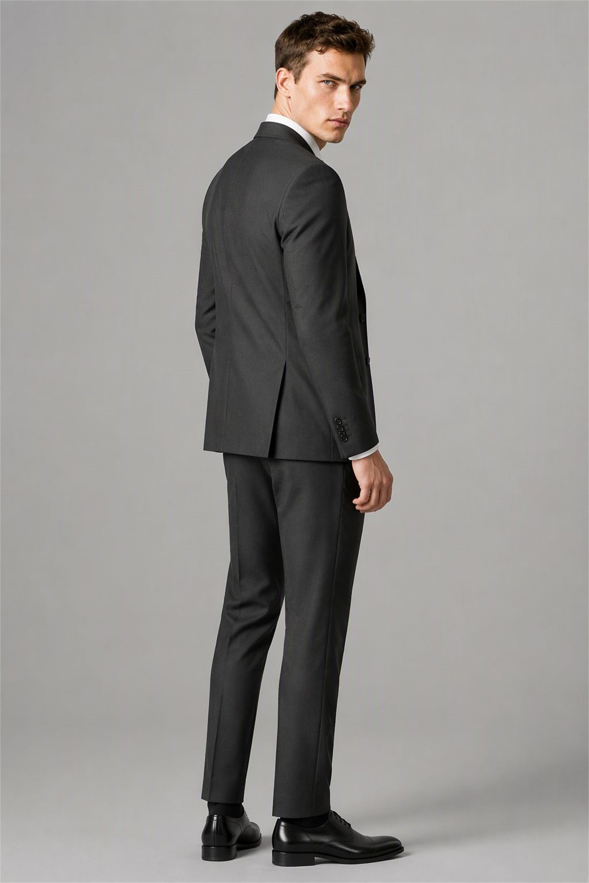 Men's Black 3-Piece Slim Fit Suit - Back View | Savile AA0002