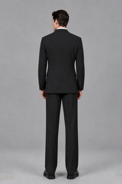 Savile Men's Black Pleated 2-Piece Suit Set | Notch Lapel Blazer & Tailored Trousers