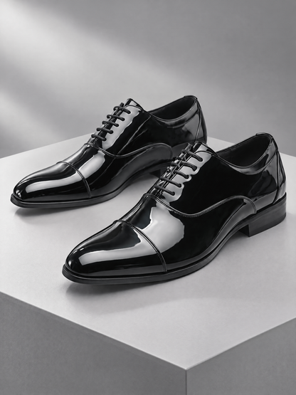 Savile Men's Black Patent Leather Oxford Dress Shoes - Sleek Lateral Side Profile View