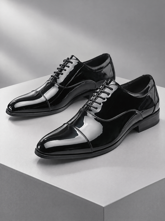 Savile Men's Black Patent Leather Oxford Dress Shoes - Sleek Lateral Side Profile View