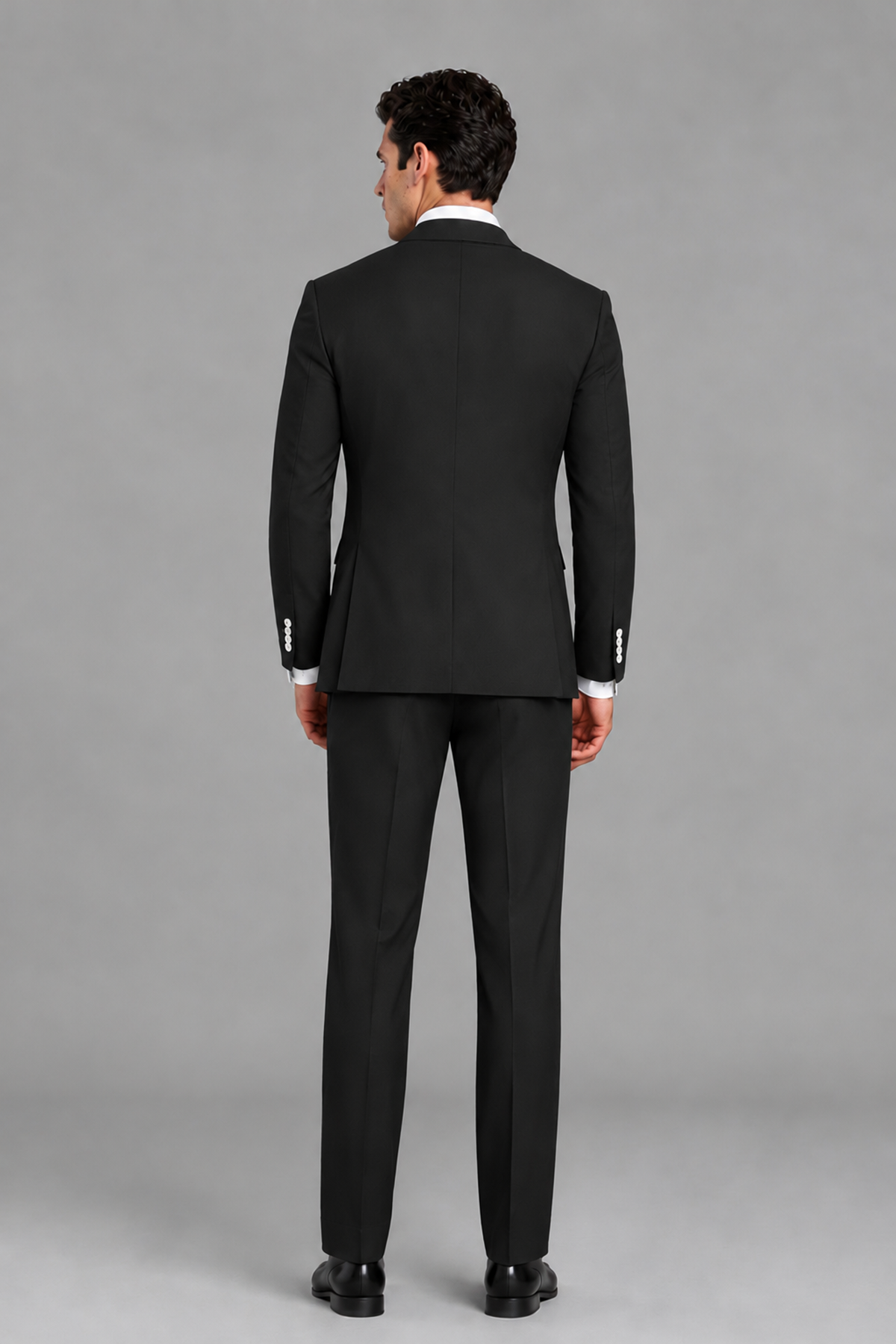 Savile Men's Black 2-Piece Wrap Suit Set - Full Body Back View