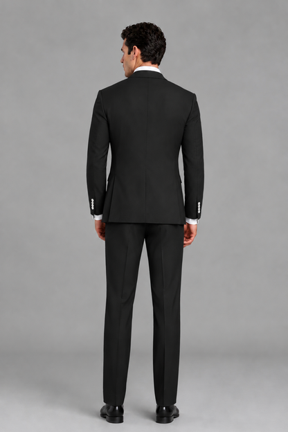 Savile Men's Black 2-Piece Wrap Suit Set - Full Body Back View