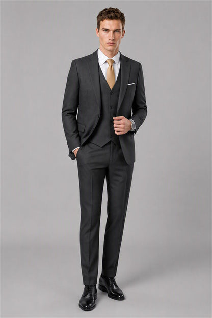 Men's Black 3-Piece Slim Fit Suit - Front Full Length | Savile AA0002