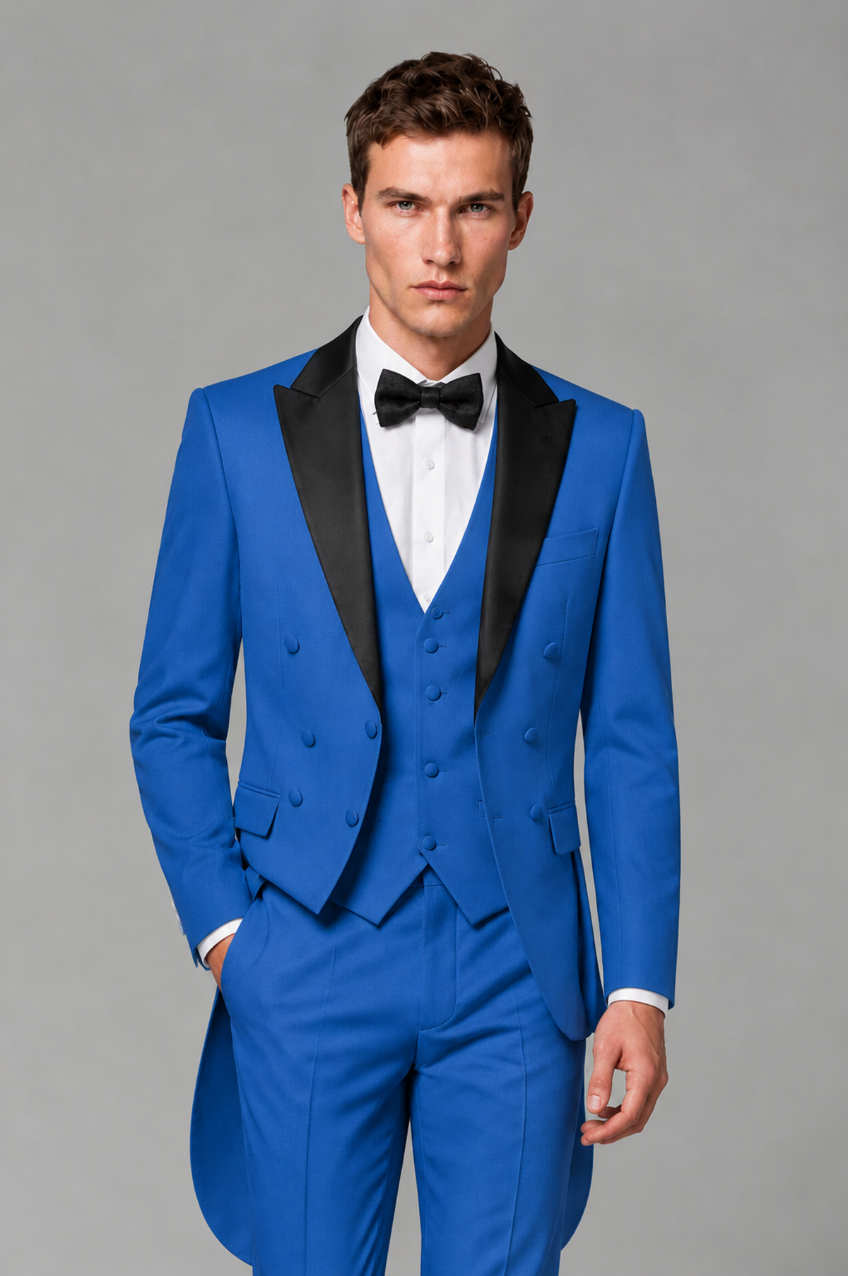 Savile Blue 3-Piece Tailcoat Tuxedo Suit with Black Peak Lapel - Blue - Blue_01