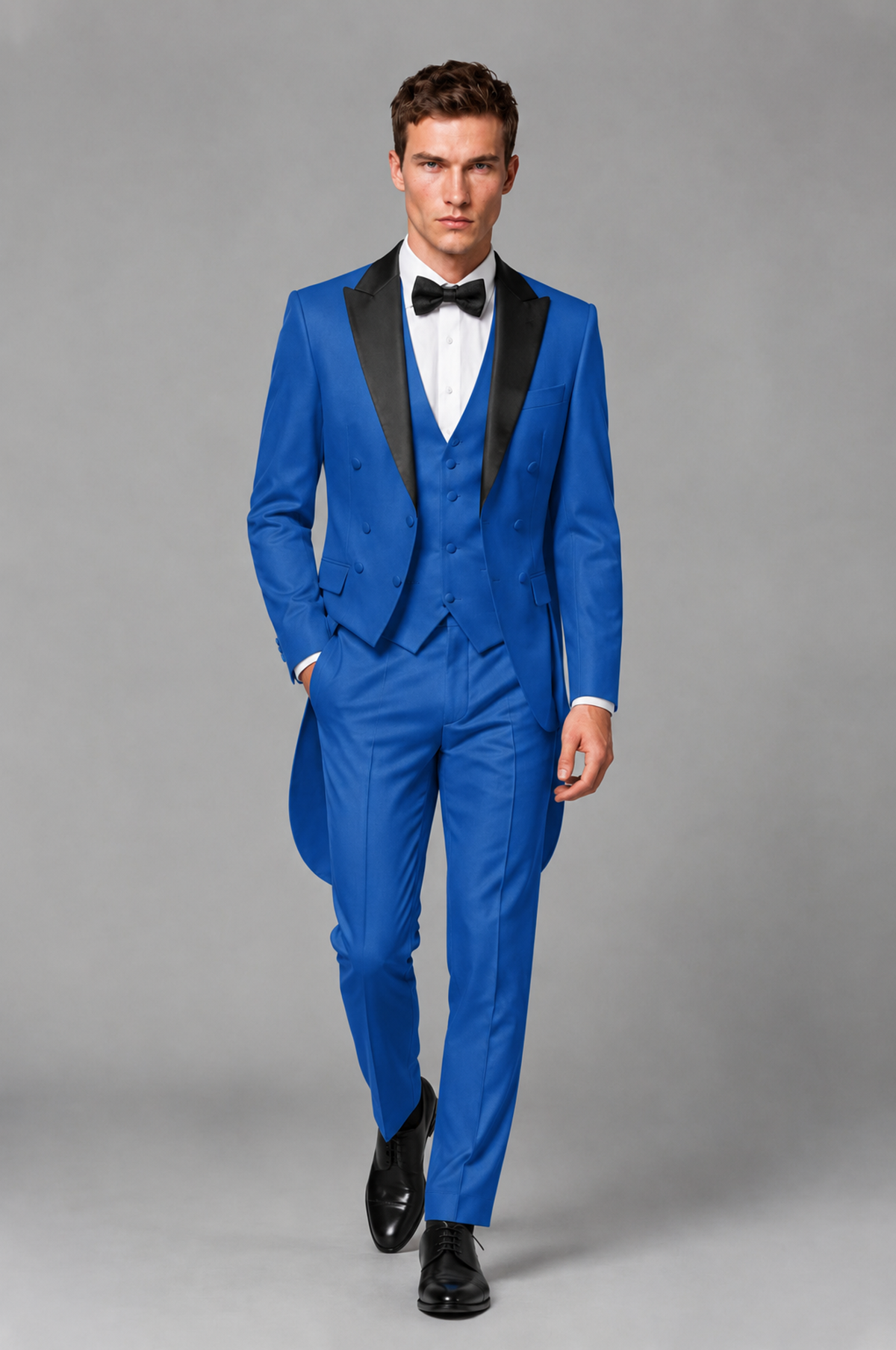 Savile Blue 3-Piece Tailcoat Tuxedo Suit with Black Peak Lapel - Blue - Blue_02