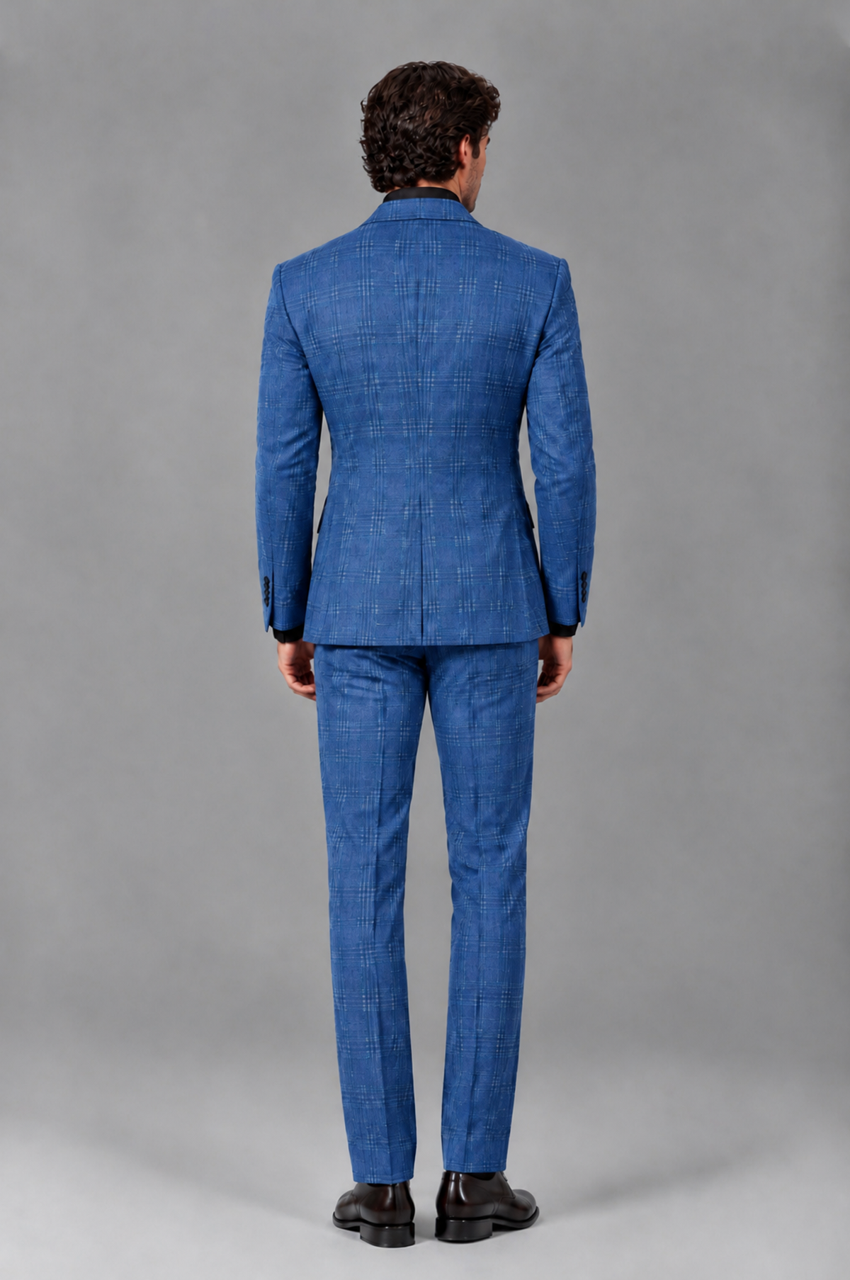 Savile Men's Rust Plaid 2-Piece Double-Breasted Suit – Peak Lapel Slim-Fit Jacket & Trousers Set - Blue - Blue