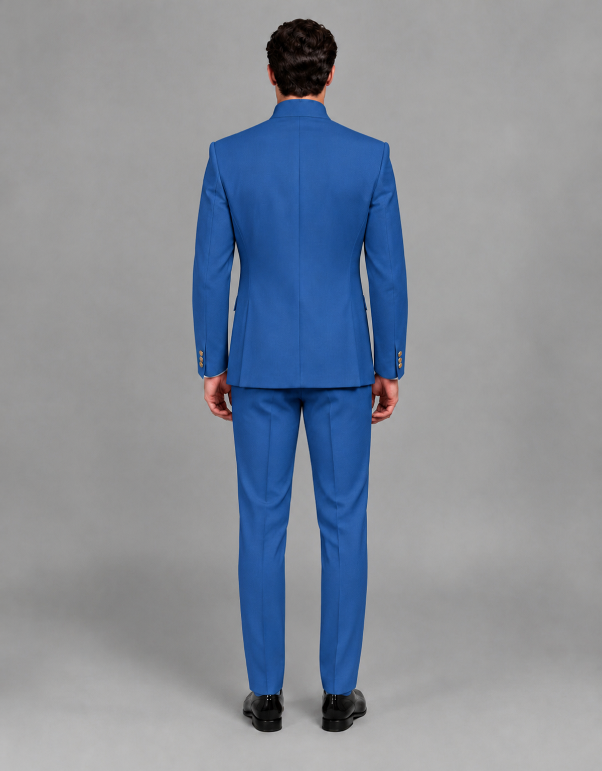 BOLODOO Men's Blue Asymmetrical Mandarin Collar Tuxedo Suit – Modern 2-Piece Gold Button Wedding, Prom & Gala Set - Blue - Blue_03