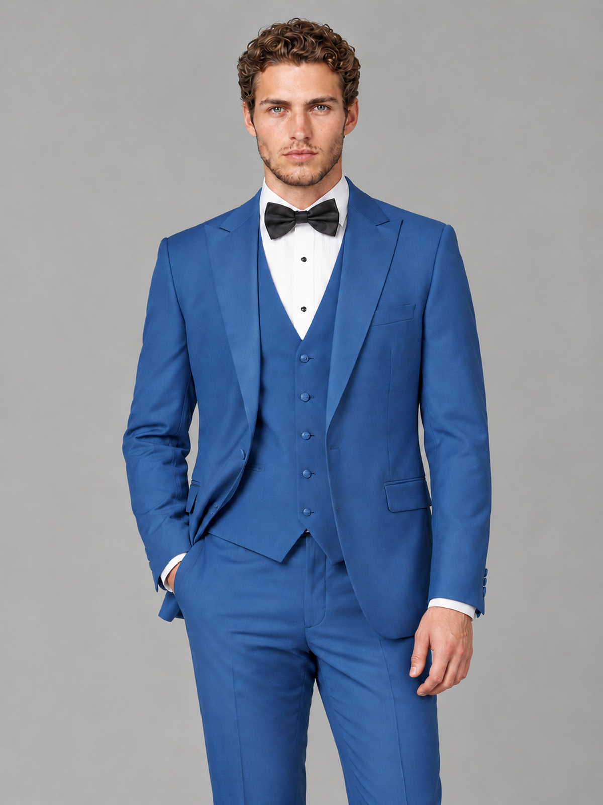 Savile Men's Blue Peak Lapel 3-Piece Tuxedo Suit | Jacket, Vest & Trousers - Blue