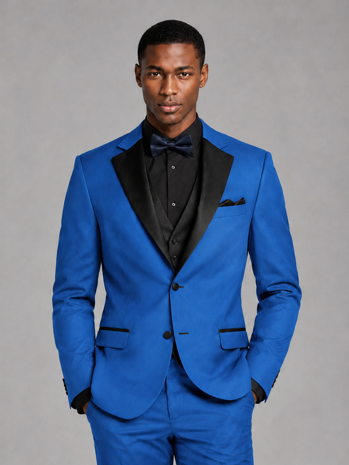 Savile Men's Blue Contrast Shawl Lapel Tuxedo Suit – 3-Piece Wedding, Prom & Black-Tie Formal Set - Blue - Blue_1