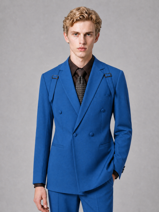 Men's Light Blue Double-Breasted Slim Fit 2-Piece Suit – Peak Lapel Wedding & Business Formal Set - Blue - Blue_1