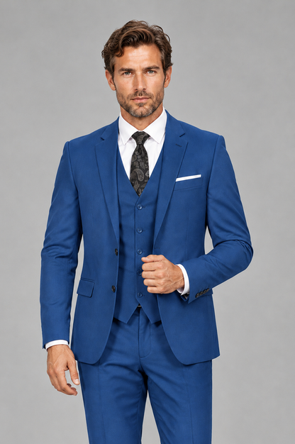 Savile Men's Blue 3-Piece Suit Set – Notch Lapel Blazer, Vest & Trousers - Blue - Blue_1