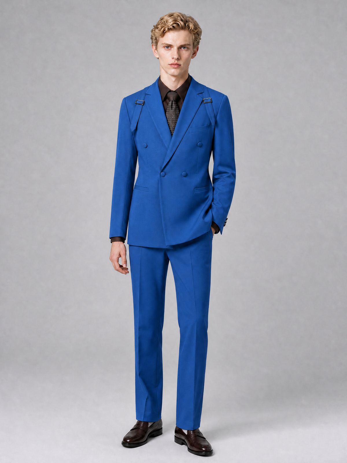 Men's Light Blue Double-Breasted Slim Fit 2-Piece Suit – Peak Lapel Wedding & Business Formal Set - Blue - Blue_2
