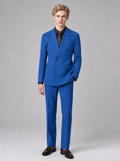 Men's Light Blue Double-Breasted Slim Fit 2-Piece Suit – Peak Lapel Wedding & Business Formal Set - Blue - Blue_2