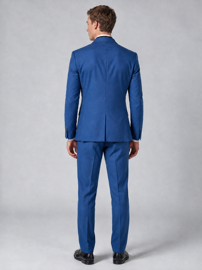 Savile Men's Blue Wrap Shawl Lapel 2-Piece Suit Set – Modern Jacket & Trousers - Blue - Blue_3
