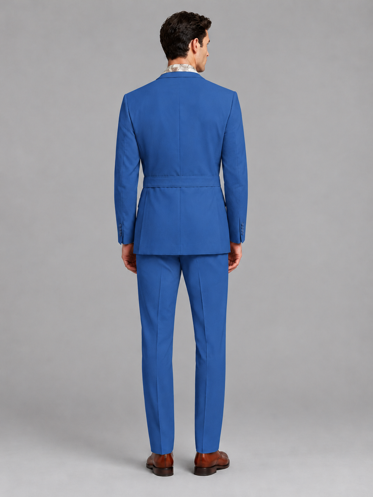 Savile Men's Blue Belted Wrap 2-Piece Suit – Peak Lapel Blazer & Tailored Trousers - SUC060 - Blue - Blue_3
