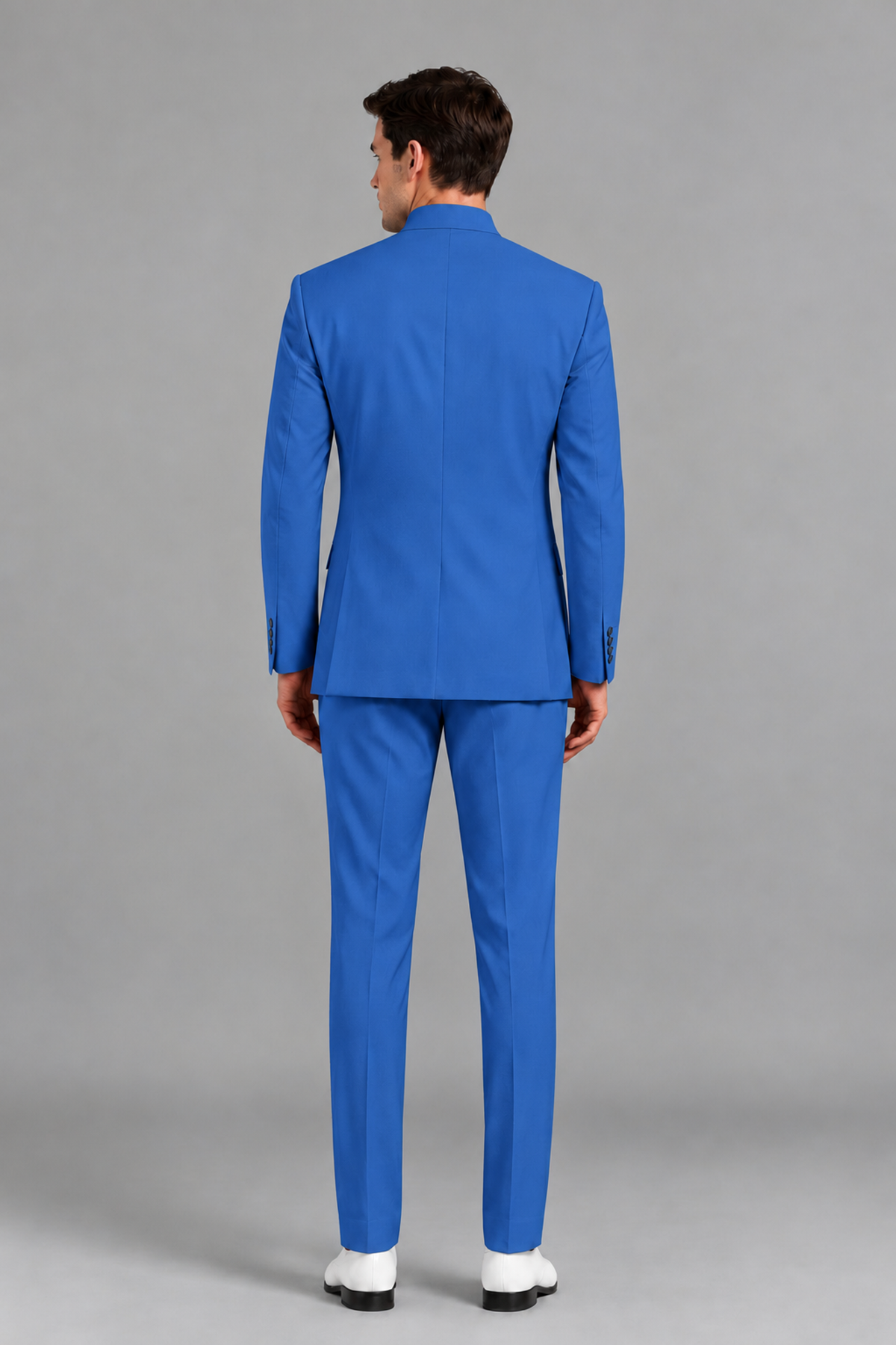 Savile Men's Blue Asymmetrical Mandarin Collar Tuxedo Suit – Modern 2-Piece Gold Button Wedding, Prom & Gala Set - Blue - Blue_3