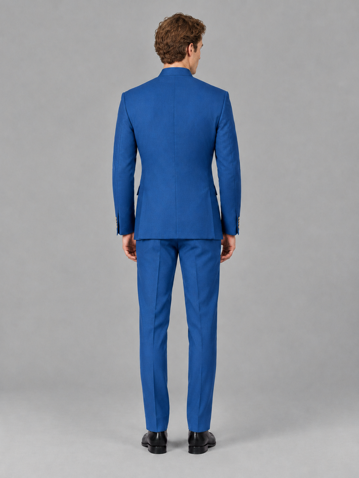 Savile Men's Blue Mandarin Collar Asymmetrical 2-Piece Suit Set – Modern Jacket & Trousers - Blue - Blue_3